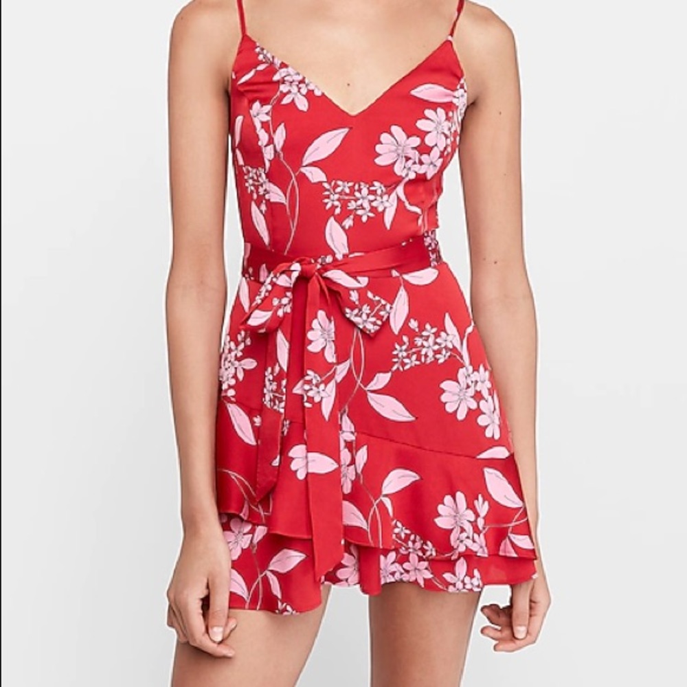 NWT Express Red Floral Skort Ruffle Romper | Size M
